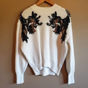 H&M WOMEN'S CREAM SEQUIN OVER SIZED SWEATER